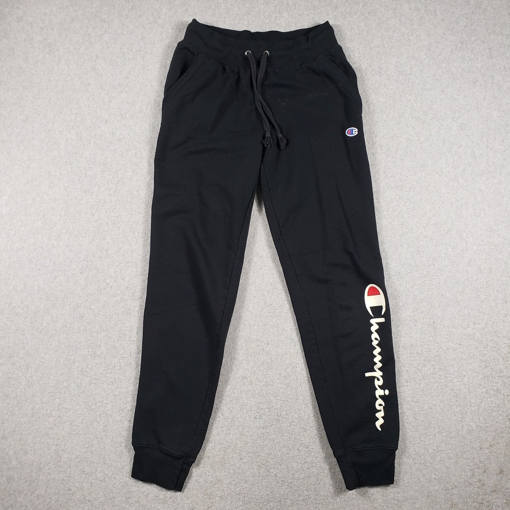 Champion Womens Pants Jogger S Black Script Logo Activewear GP937 Gym Training